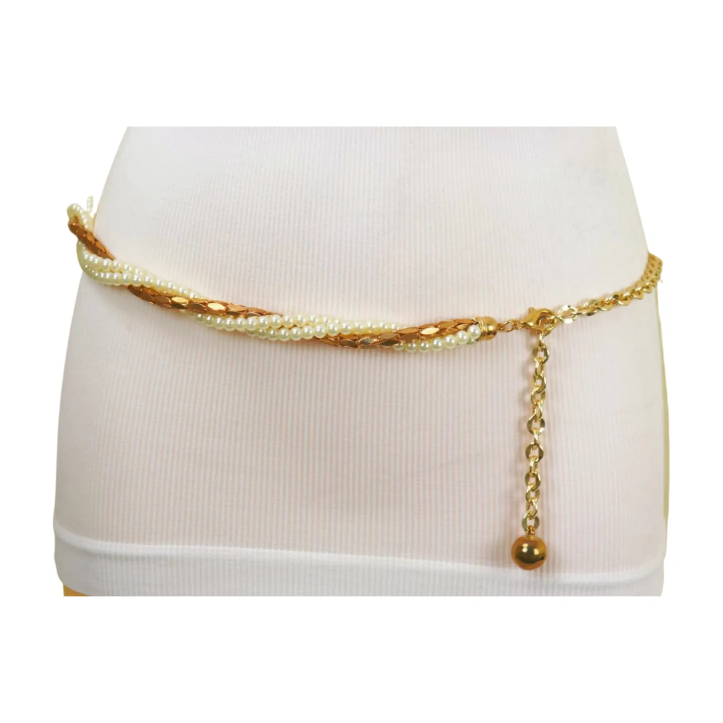 Gold Metal Twisted Braided Beads Belt M L XL