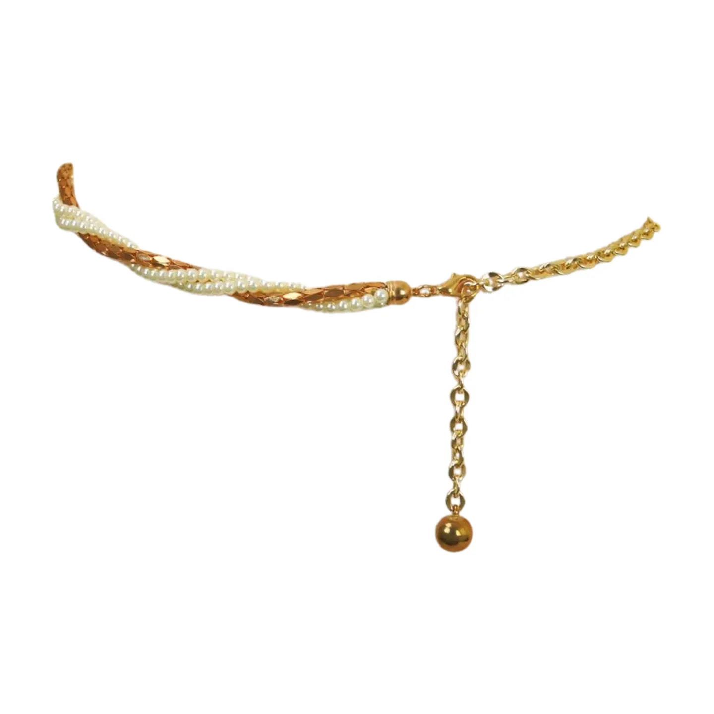 Gold Metal Twisted Braided Beads Belt M L XL