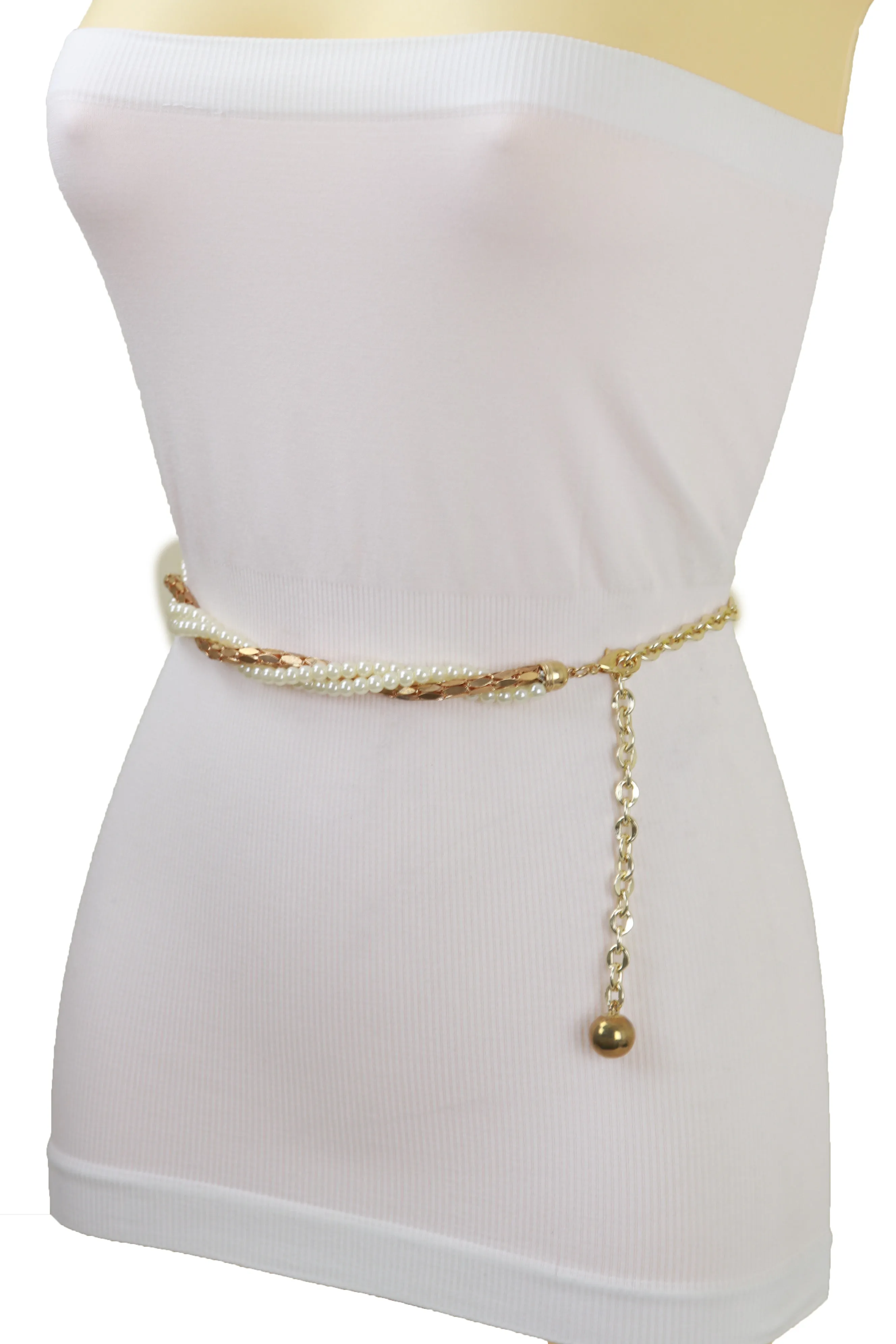 Gold Metal Twisted Braided Beads Belt M L XL