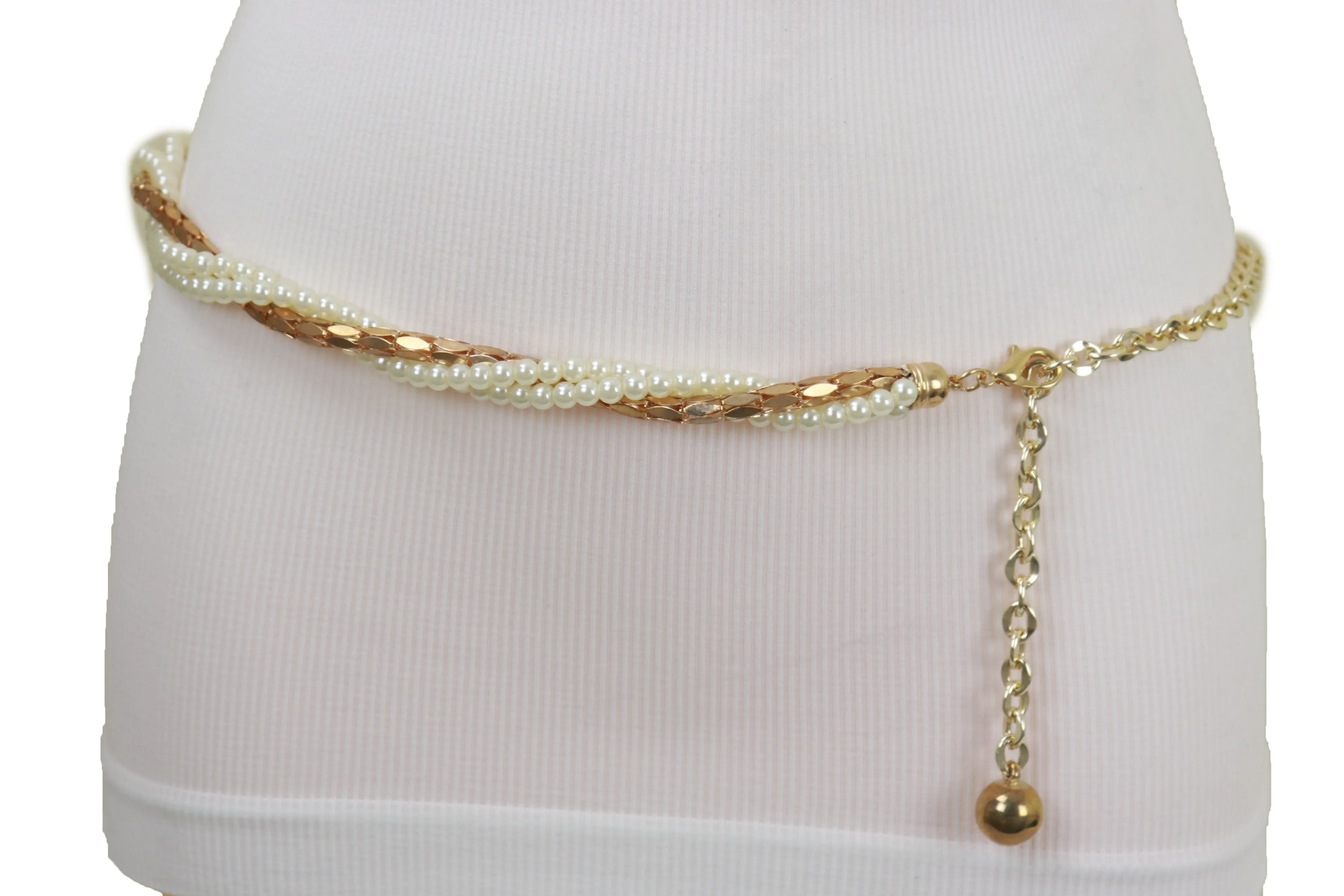Gold Metal Twisted Braided Beads Belt M L XL