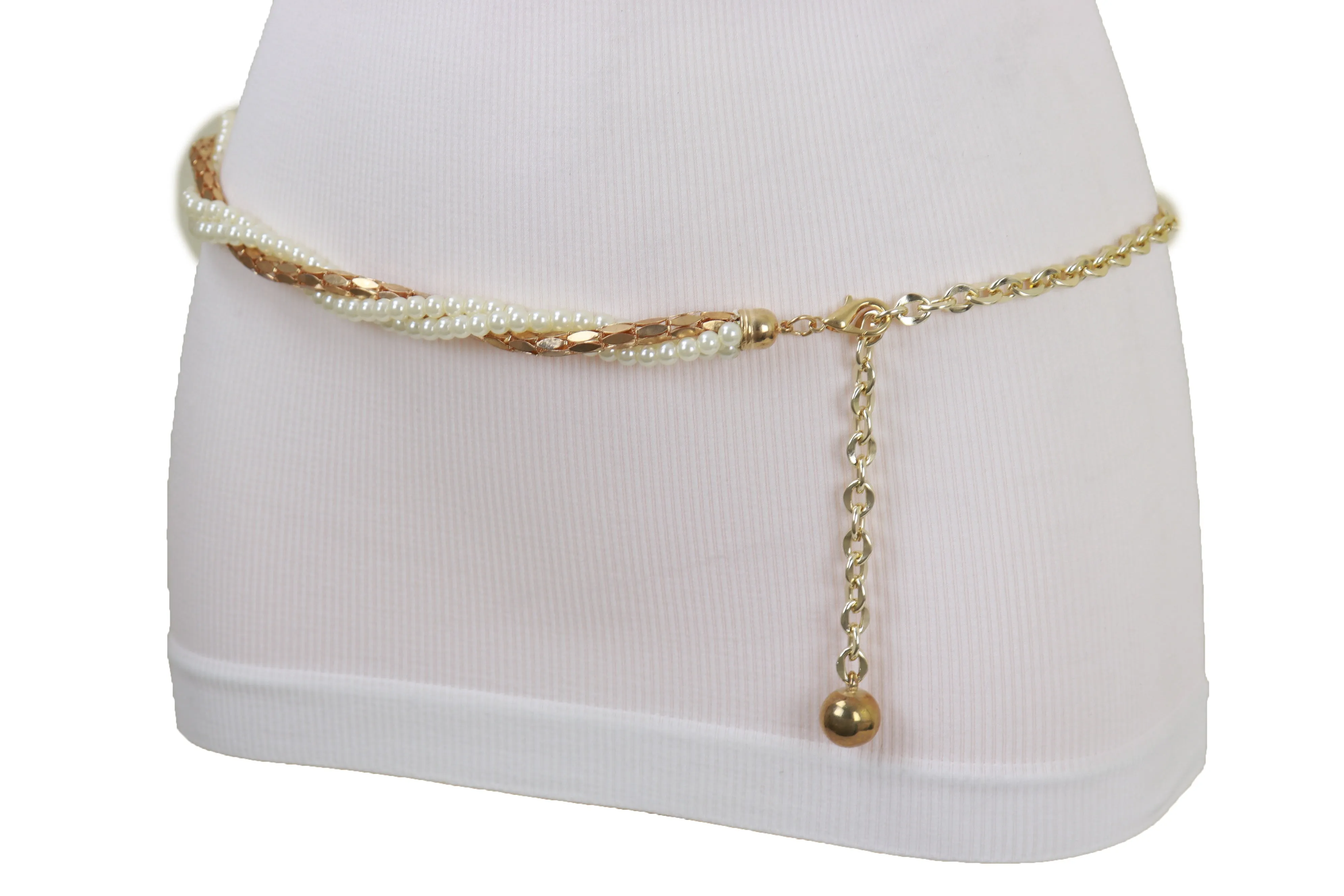 Gold Metal Twisted Braided Beads Belt M L XL
