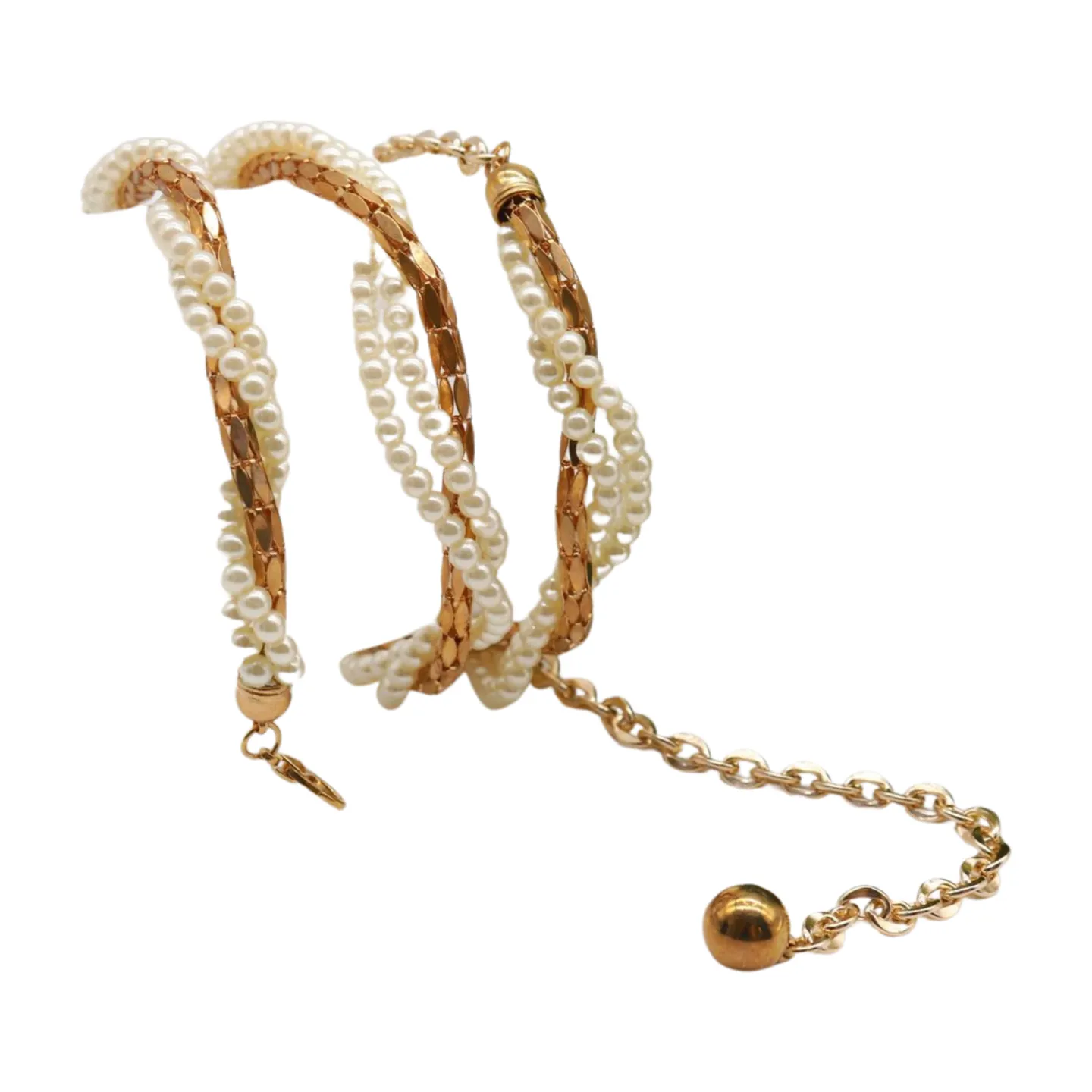Gold Metal Twisted Braided Beads Belt M L XL