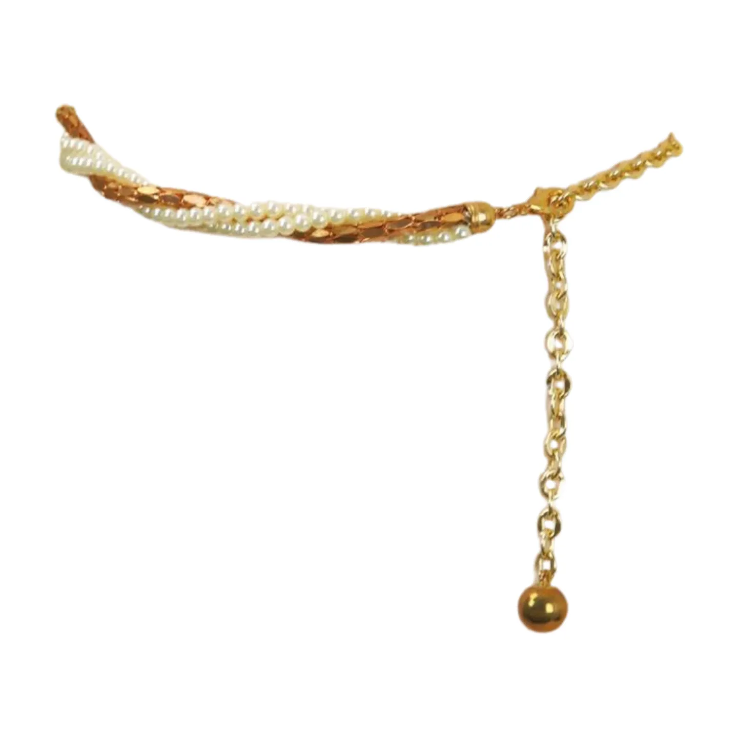 Gold Metal Twisted Braided Beads Belt M L XL