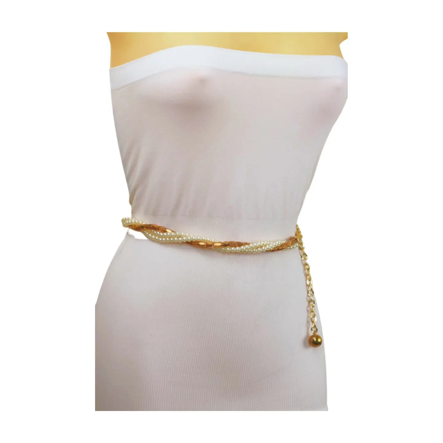 Gold Metal Twisted Braided Beads Belt M L XL