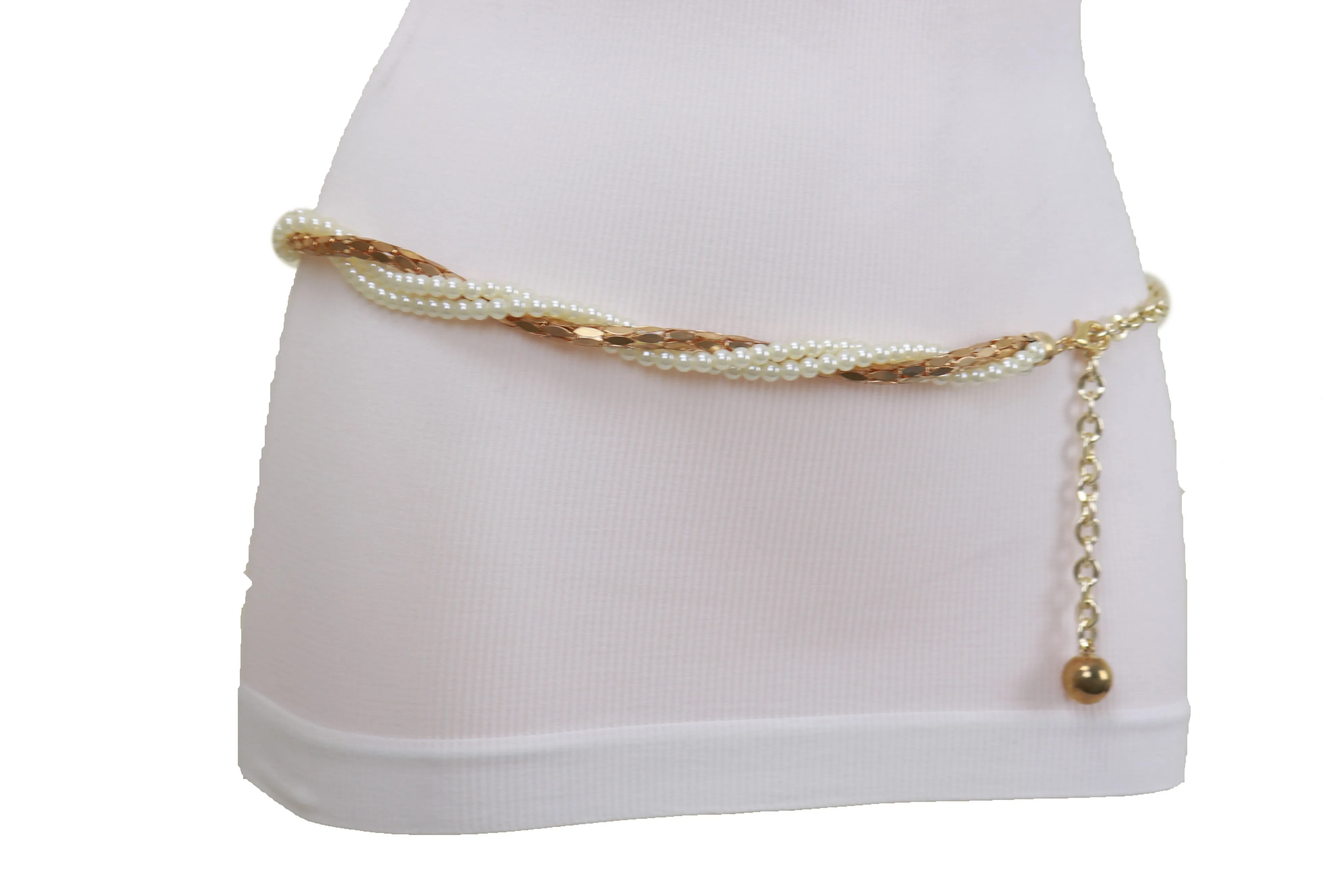Gold Metal Twisted Braided Beads Belt M L XL