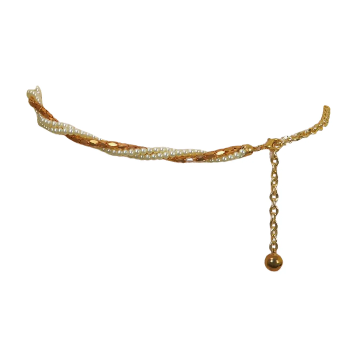 Gold Metal Twisted Braided Beads Belt M L XL
