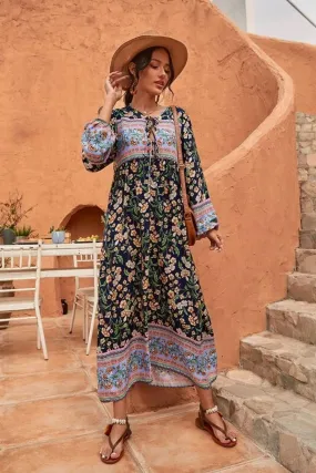 Gown Dress, Boho Maxi Dress, Loose Dress, Carina Rose in Midnight Black and Pink