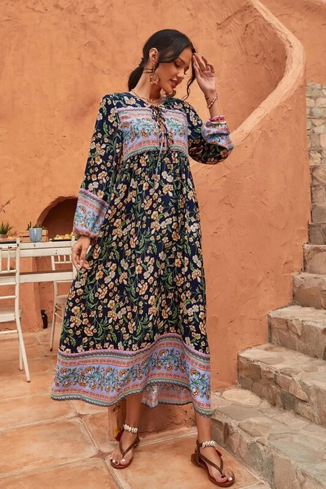 Gown Dress, Boho Maxi Dress, Loose Dress, Carina Rose in Midnight Black and Pink