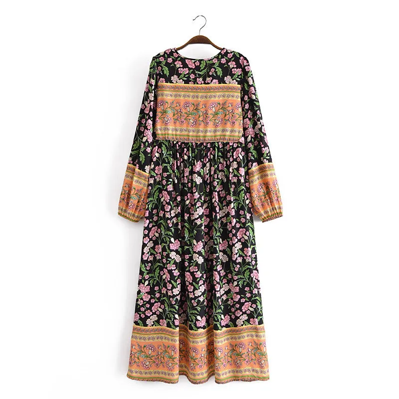 Gown Dress, Boho Maxi Dress, Loose Dress, Carina Rose in Midnight Black and Pink