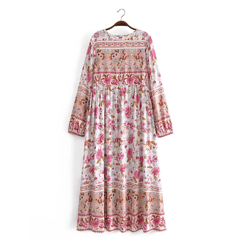 Gown Dress, Boho Maxi Dress, Loose Dress, Carina Rose in Midnight Black and Pink