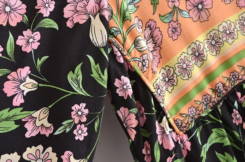 Gown Dress, Boho Maxi Dress, Loose Dress, Carina Rose in Midnight Black and Pink