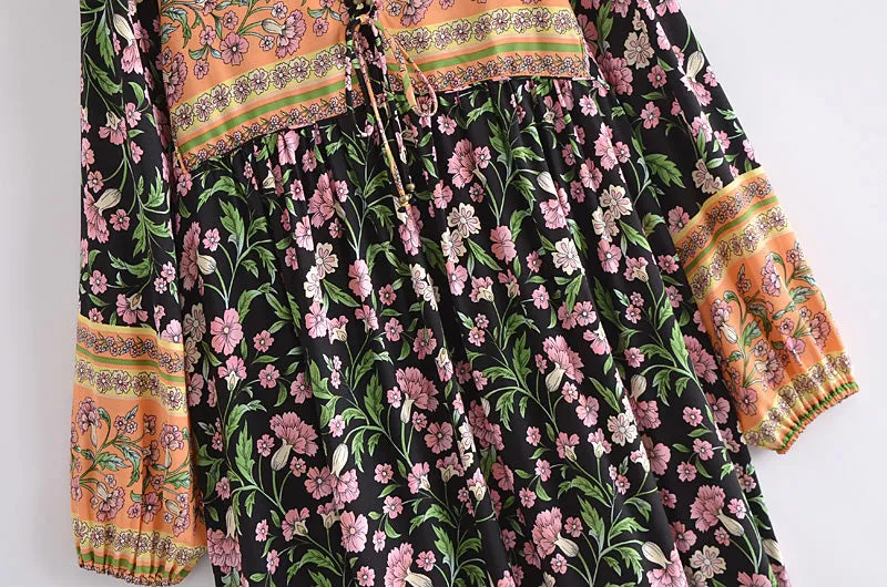 Gown Dress, Boho Maxi Dress, Loose Dress, Carina Rose in Midnight Black and Pink