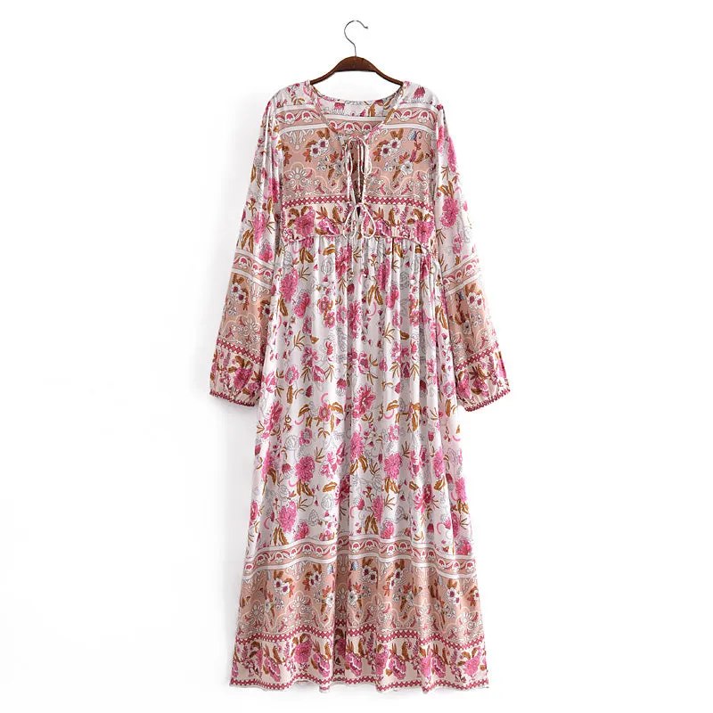 Gown Dress, Boho Maxi Dress, Loose Dress, Carina Rose in Midnight Black and Pink