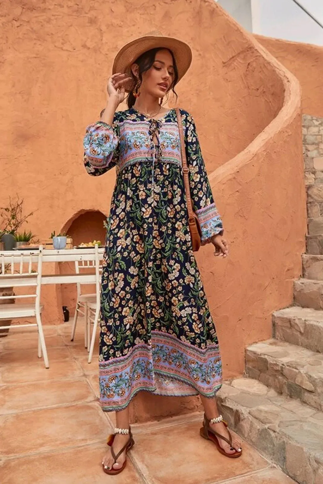 Gown Dress, Boho Maxi Dress, Loose Dress, Carina Rose in Midnight Black and Pink