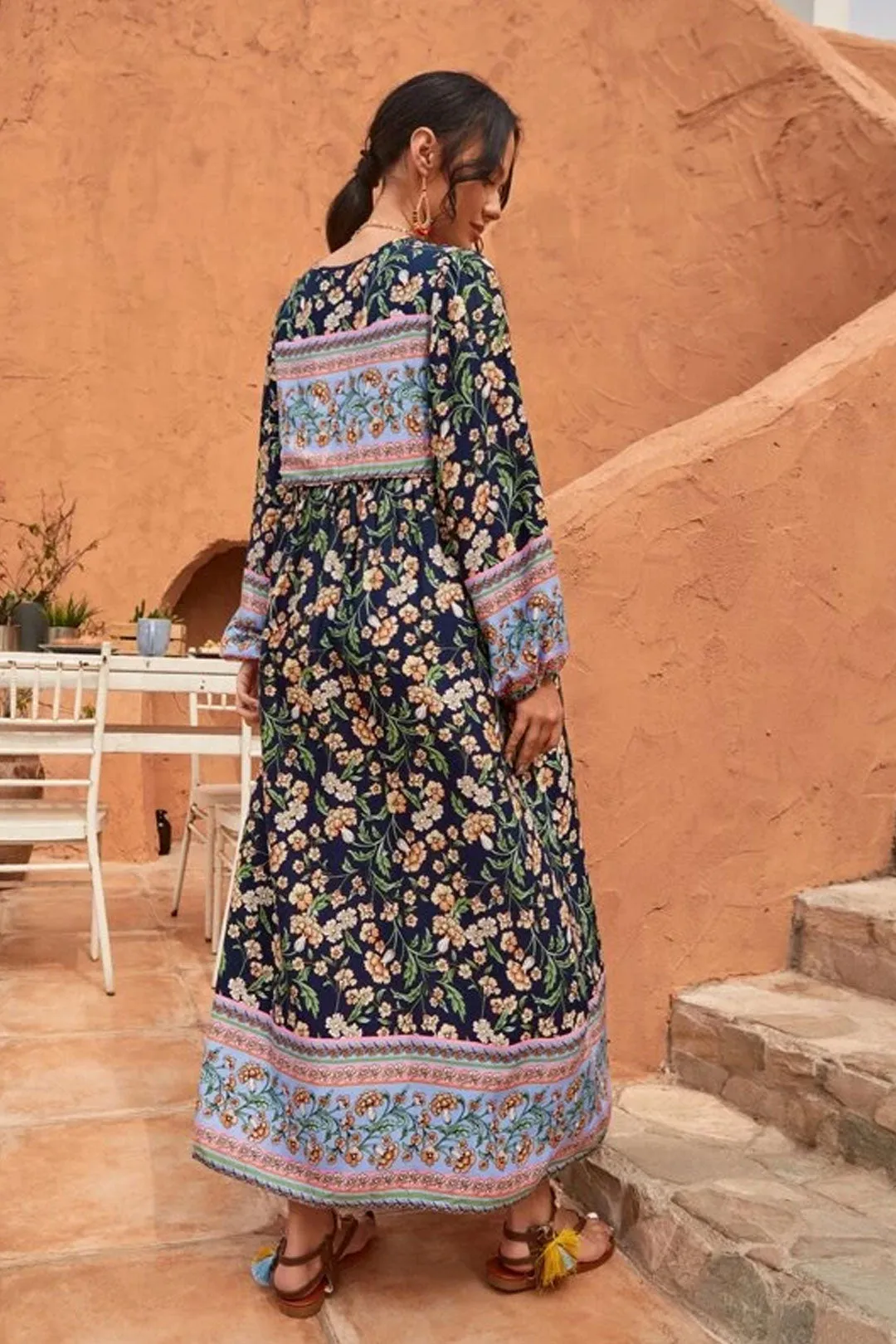 Gown Dress, Boho Maxi Dress, Loose Dress, Carina Rose in Midnight Black and Pink