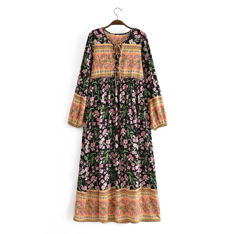 Gown Dress, Boho Maxi Dress, Loose Dress, Carina Rose in Midnight Black and Pink