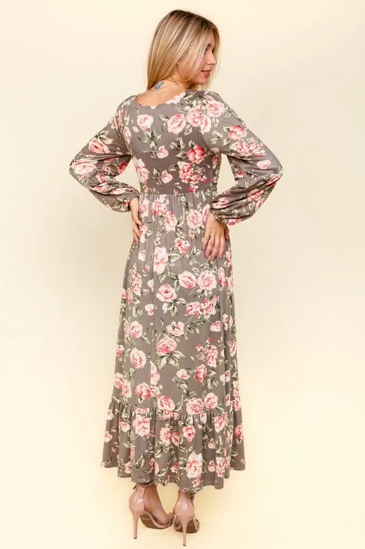Haptics Twisted Detail Ruffled Hem Floral Dress with Side Pockets