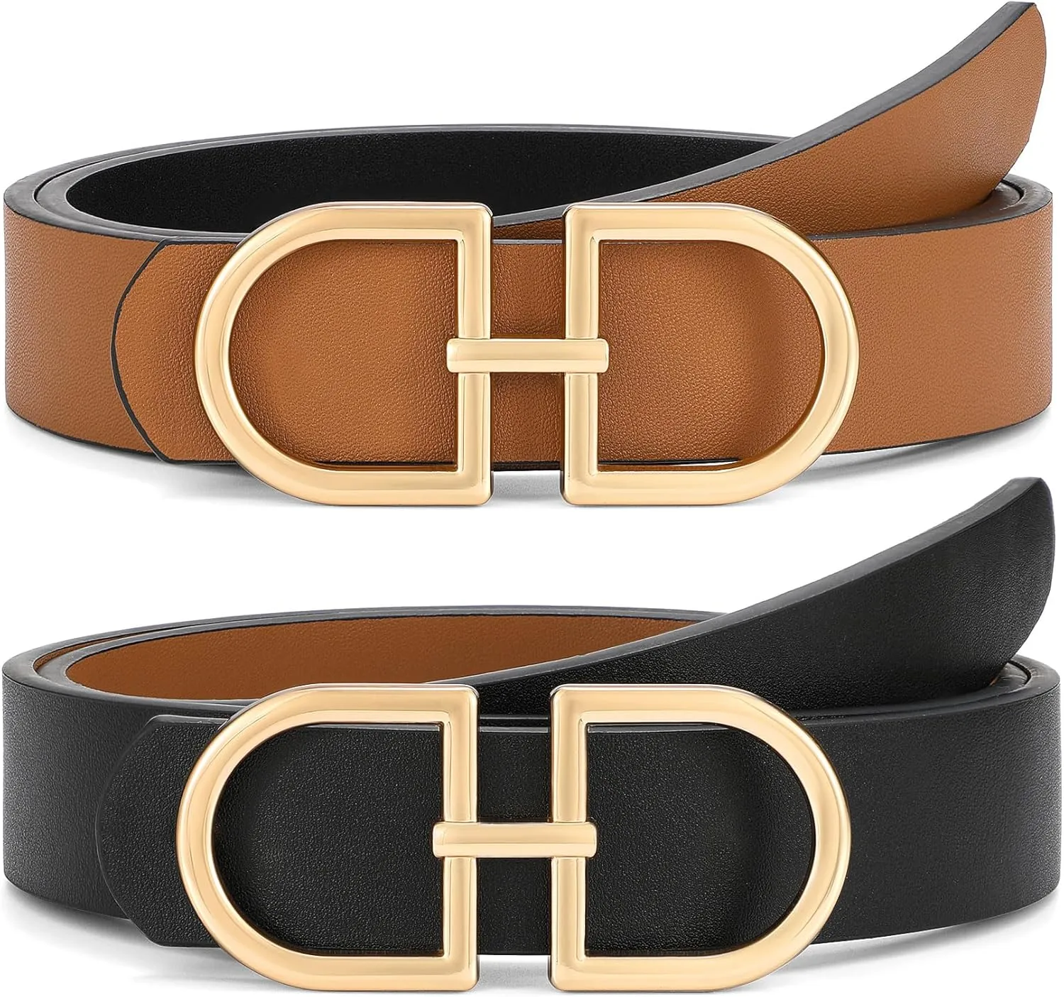 IAKING Reversible Leather Belt for Women With Gold Buckle Ladies Two-in-One Leather Womens Belt for Jeans Pants Dresses