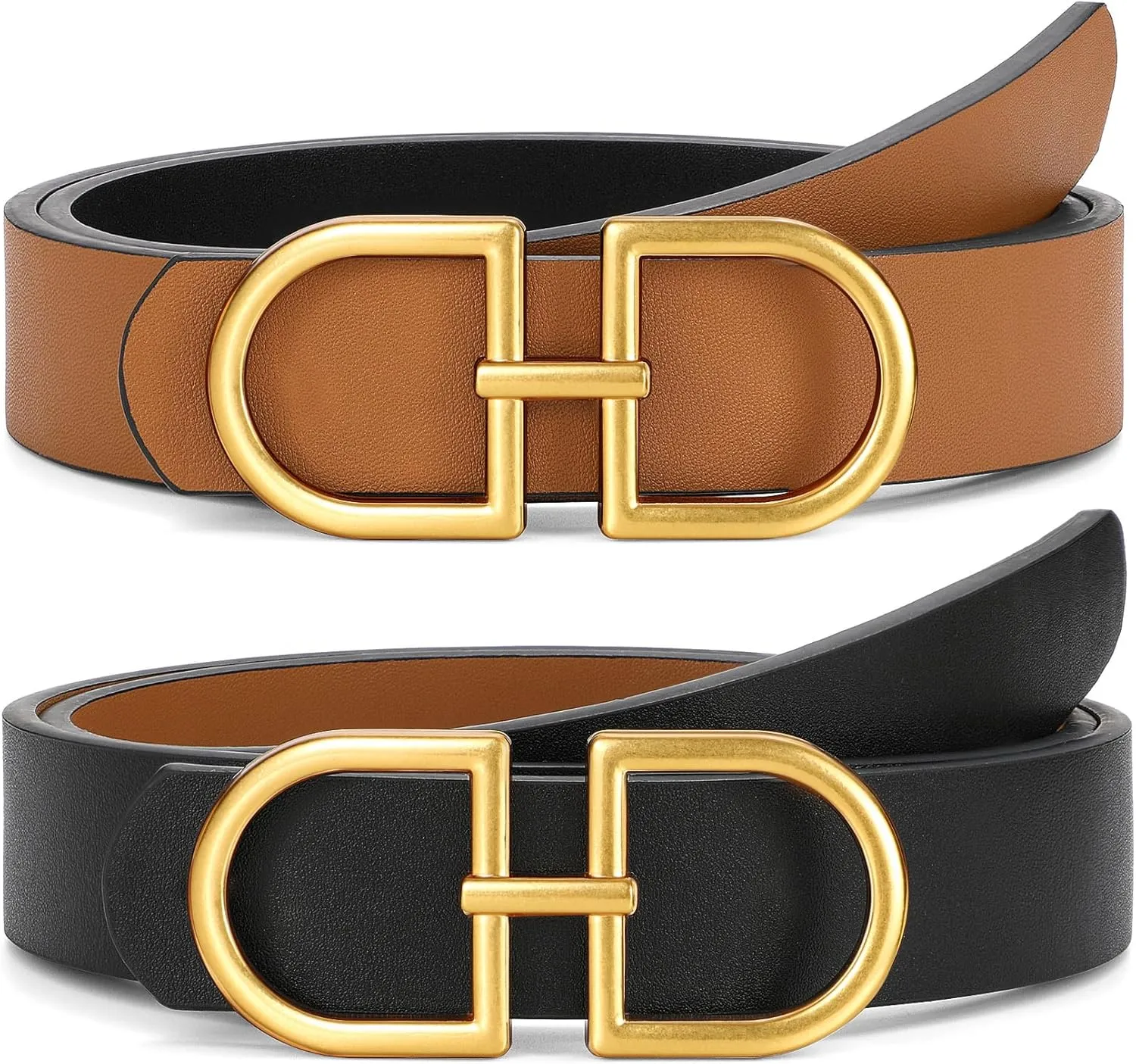 IAKING Reversible Leather Belt for Women With Gold Buckle Ladies Two-in-One Leather Womens Belt for Jeans Pants Dresses