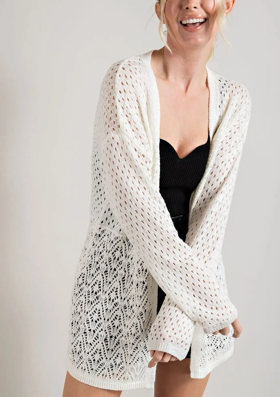 Ivory Open-Knit Eyelet Cardigan