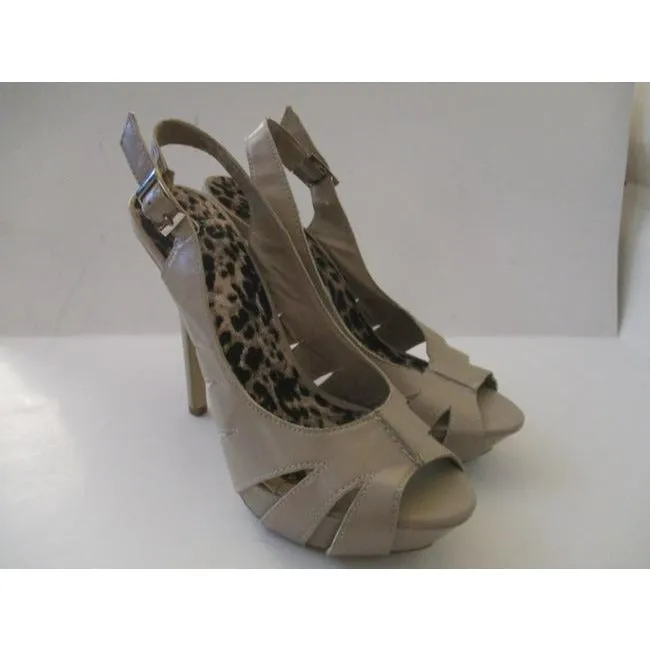Joey O Beige Nude Peep Toe Stiletto Slingback Sandals Size Us