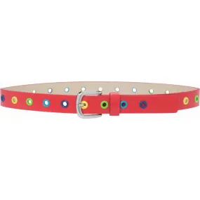 Juniors Belt With Colorful Rivets - Red
