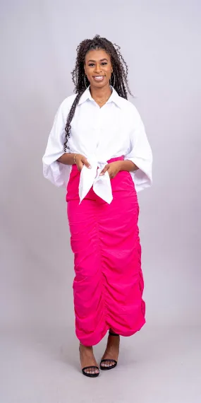 Kara Chic CHH24015 Long Skirt w/ Ruching - Fuchsia