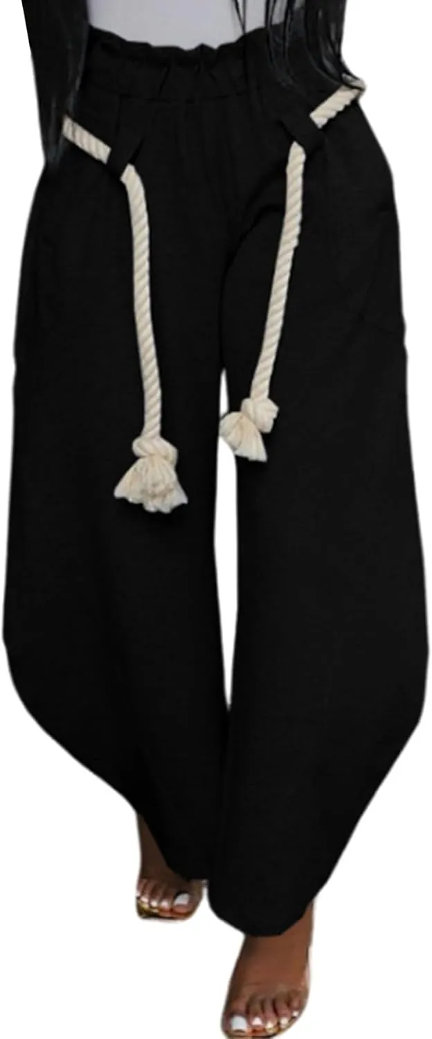 LAJIOJIO Baggy Wide Leg Sweatpants for Women Casual High Waisted Elastic Waist Drawstring Sweat Pants Trousers Trendy