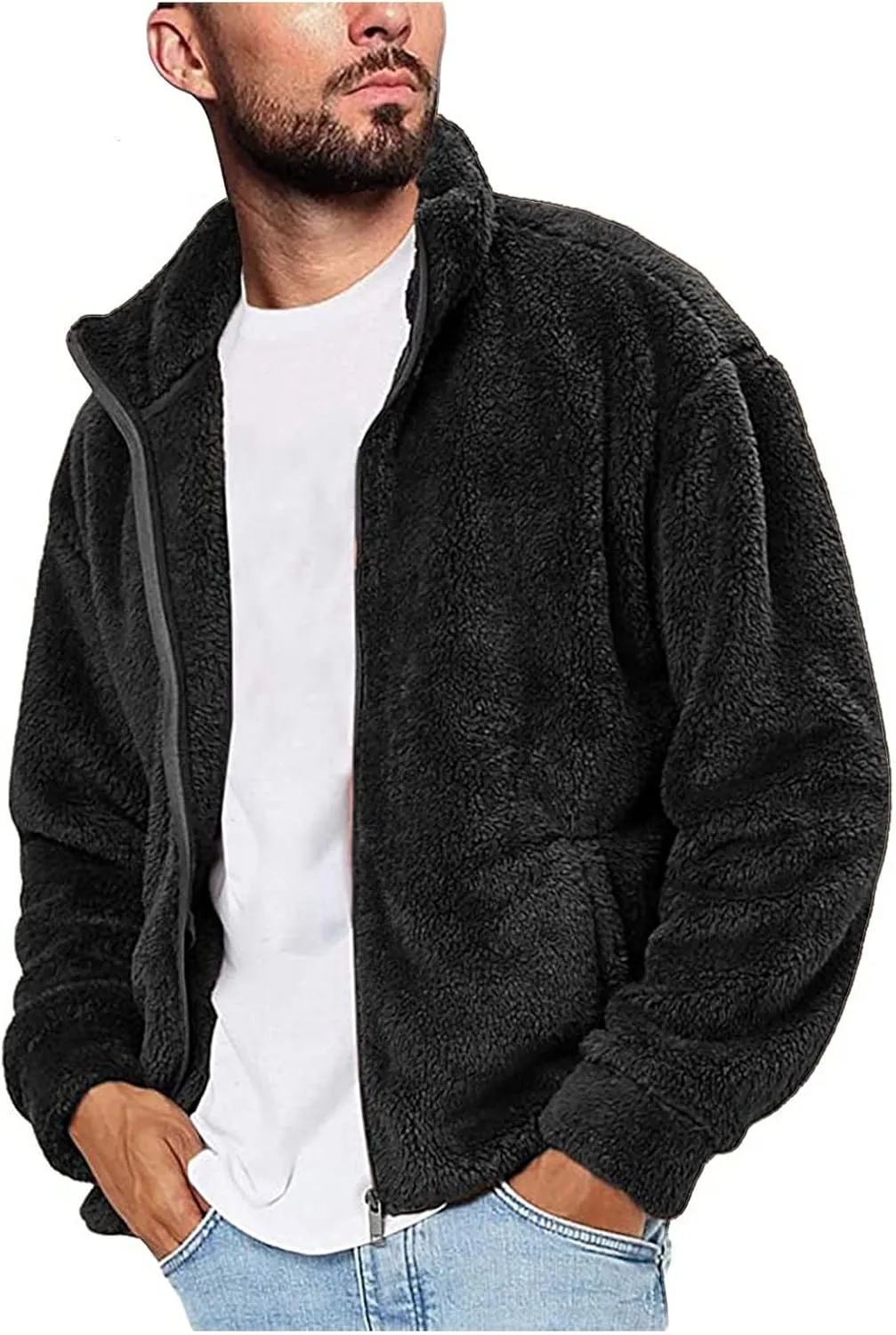 LCMTWX Men's Winter Thickened Warm Coats Stand Collar Knitted Splice Sweater Coat Casual Cardigan Stylish Mens Winter