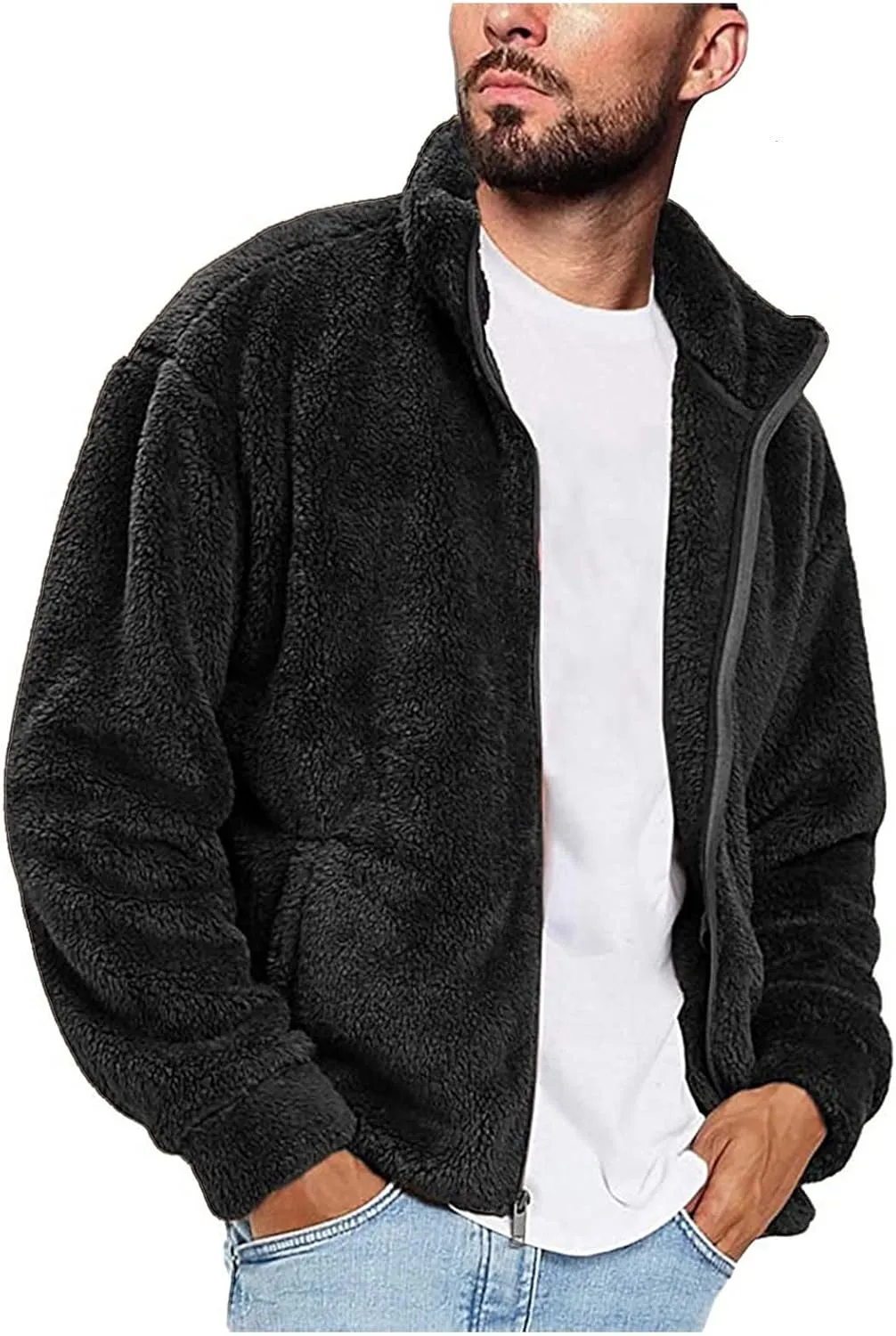LCMTWX Men's Winter Thickened Warm Coats Stand Collar Knitted Splice Sweater Coat Casual Cardigan Stylish Mens Winter