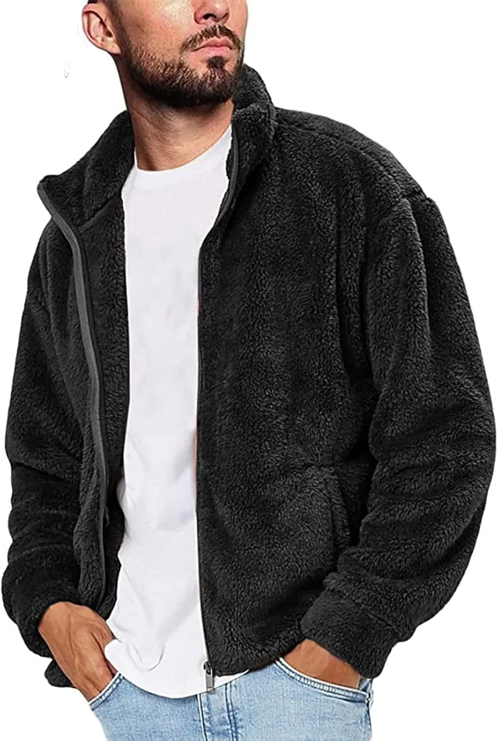 LCMTWX Men's Winter Thickened Warm Coats Stand Collar Knitted Splice Sweater Coat Casual Cardigan Stylish Mens Winter