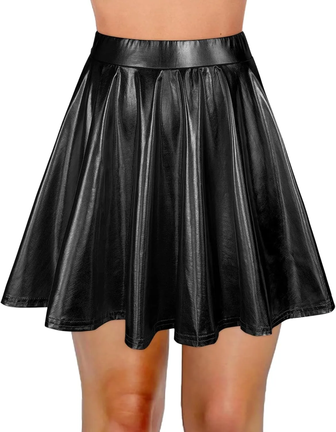 Leather Short Skirt Perform Elegant Stage Pleated with Belt Skater Skirt Sexy Elastic Solid Cute Skirts 2025 Festival
