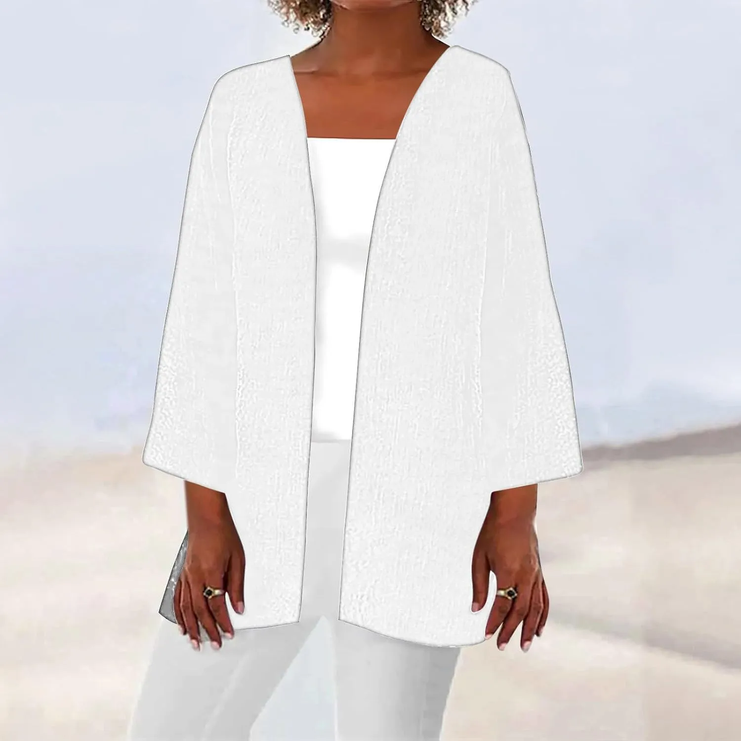 Lightweight Cardigans for Women Summer Long Cardigan Casual Open Front Beach Cover Ups 3/4 Sleeve Kimono Cardigan