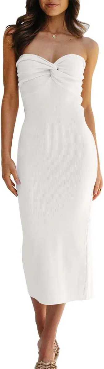 LILLUSORY Knitted Dresses Twisted Front Bodycon Dress with Back Slit