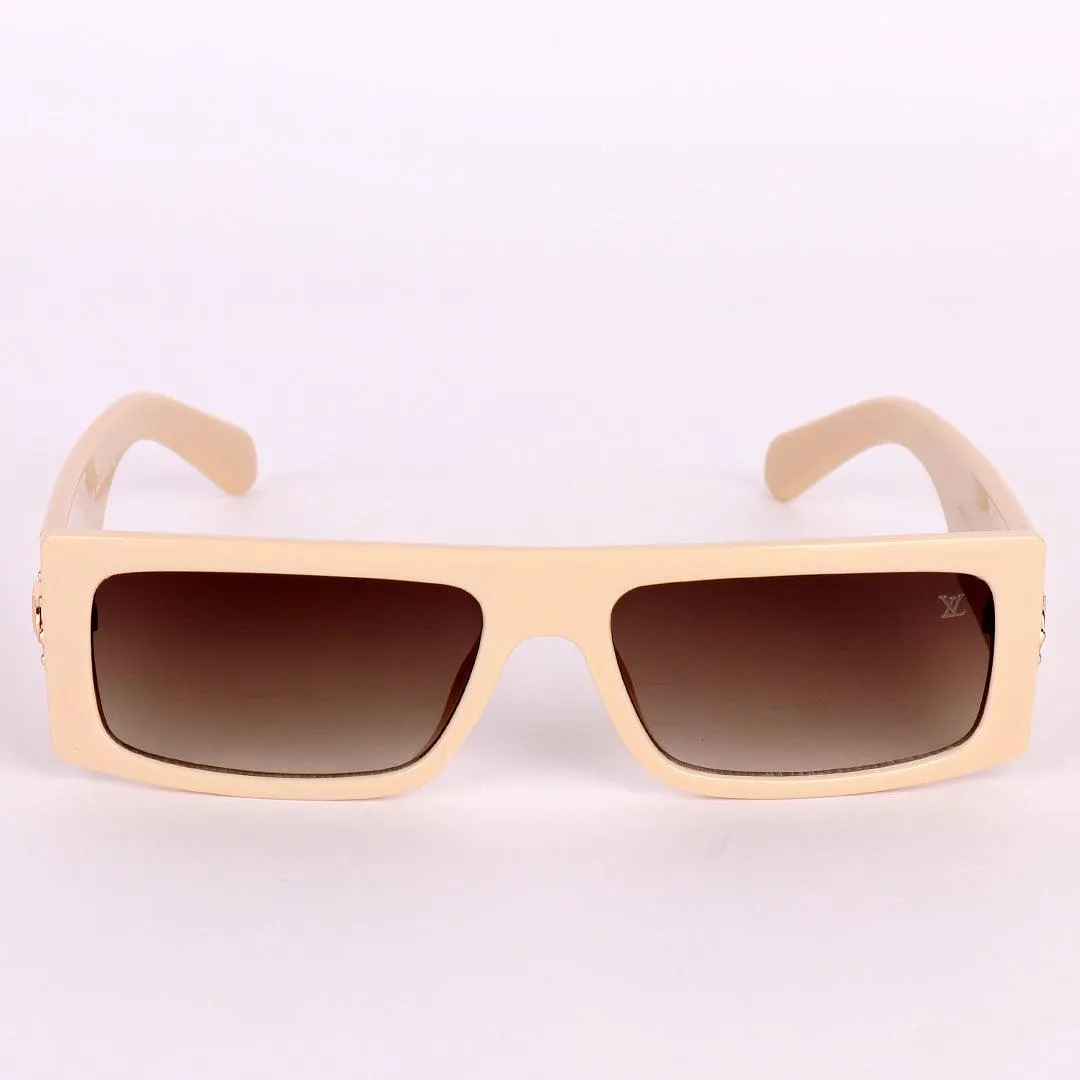 LV Lock Square Shaped Designed Sunglasses- Cream