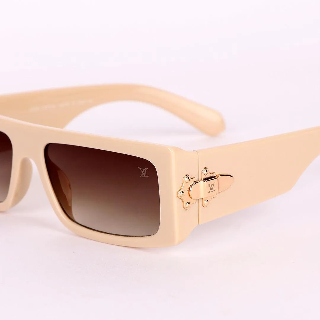LV Lock Square Shaped Designed Sunglasses- Cream