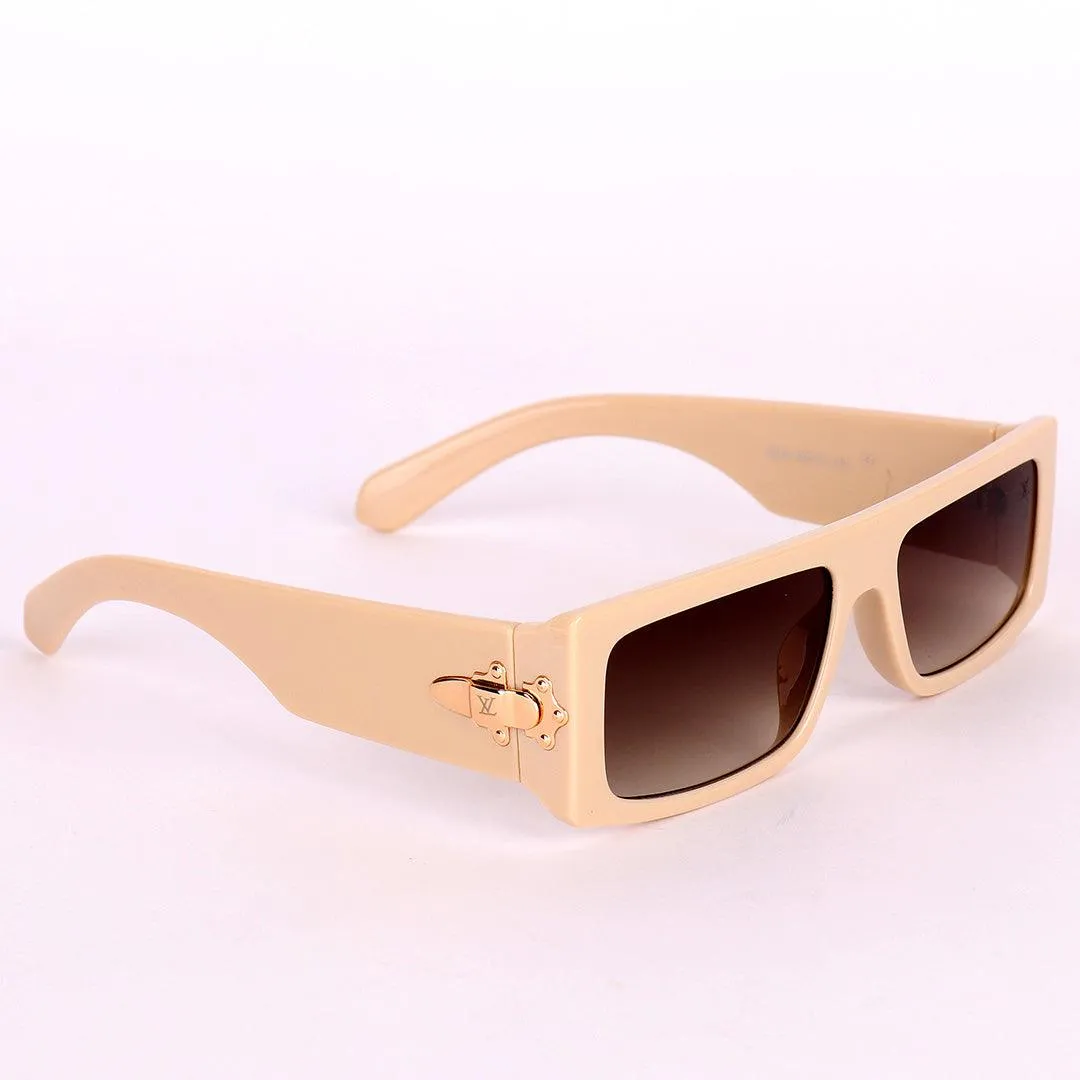 LV Lock Square Shaped Designed Sunglasses- Cream