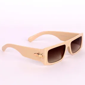 LV Lock Square Shaped Designed Sunglasses- Cream