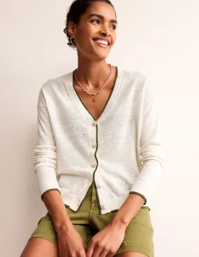 Maggie V-Neck Linen Cardigan-Warm Ivory