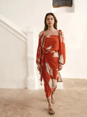 Mapara Crepe China Skirt Orange Gladiolos