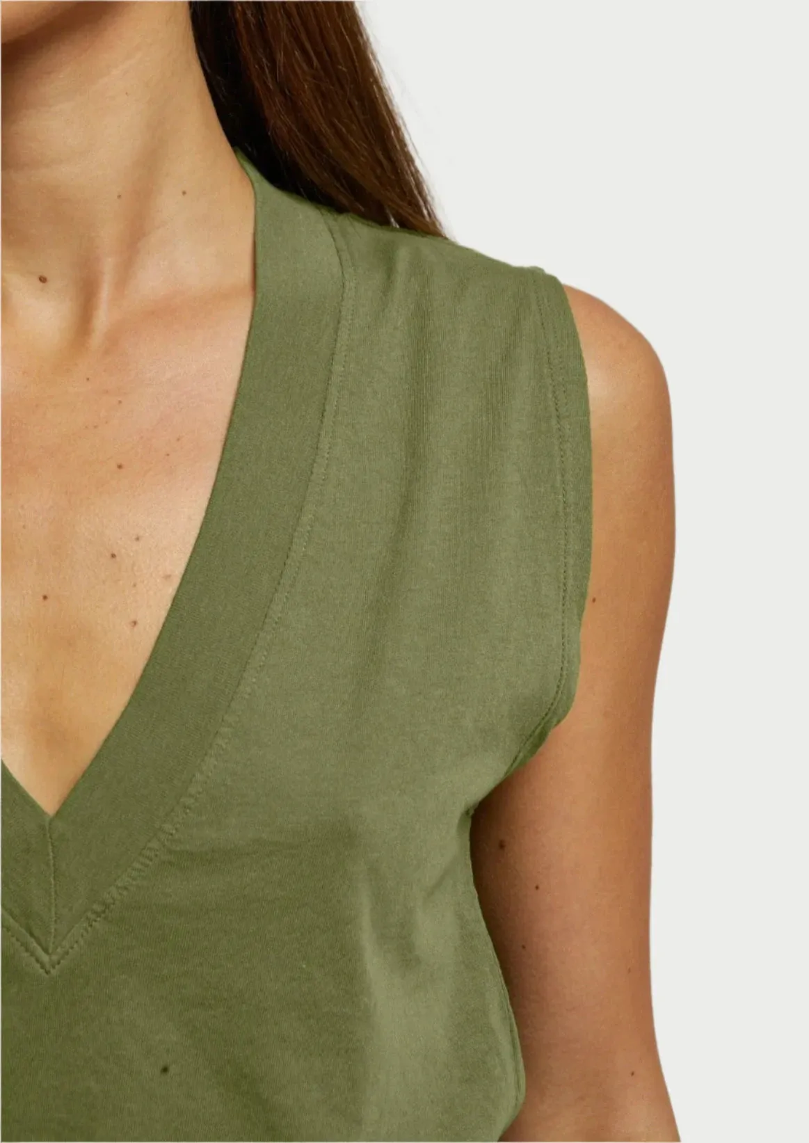 Margot V Neck Sleeveless Tee - Safari