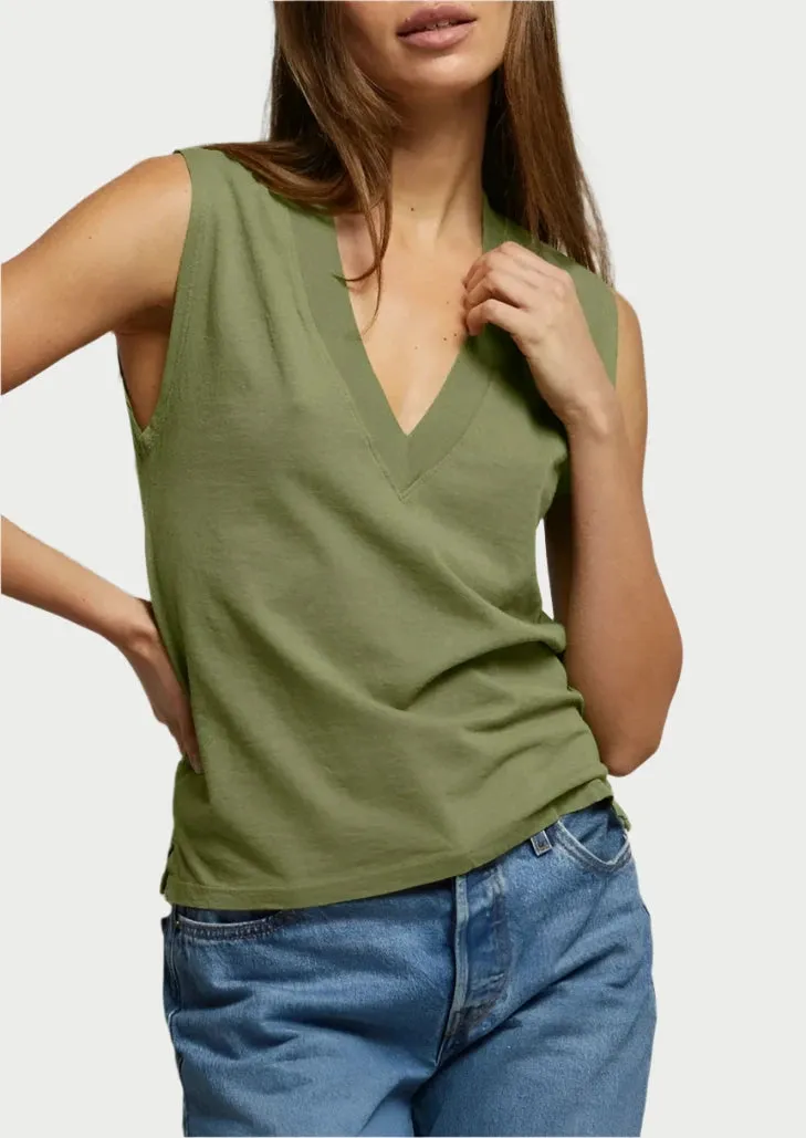 Margot V Neck Sleeveless Tee - Safari