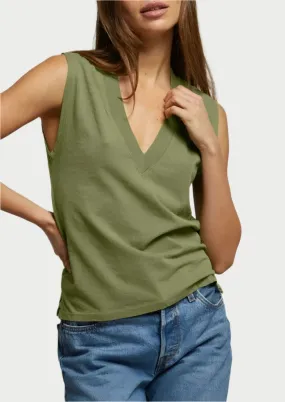 Margot V Neck Sleeveless Tee - Safari