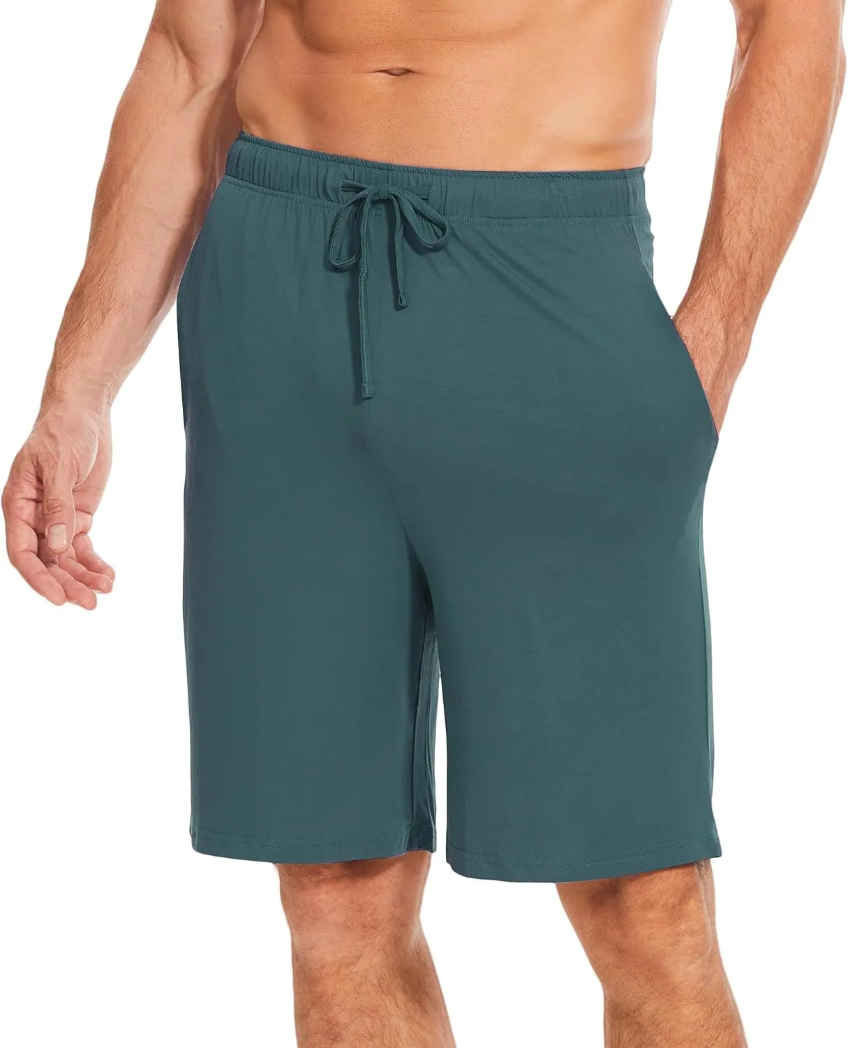 Men's Bamboo Viscose Pajama Shorts Soft Lightweight Knit Sleepwear Shorts with Pockets