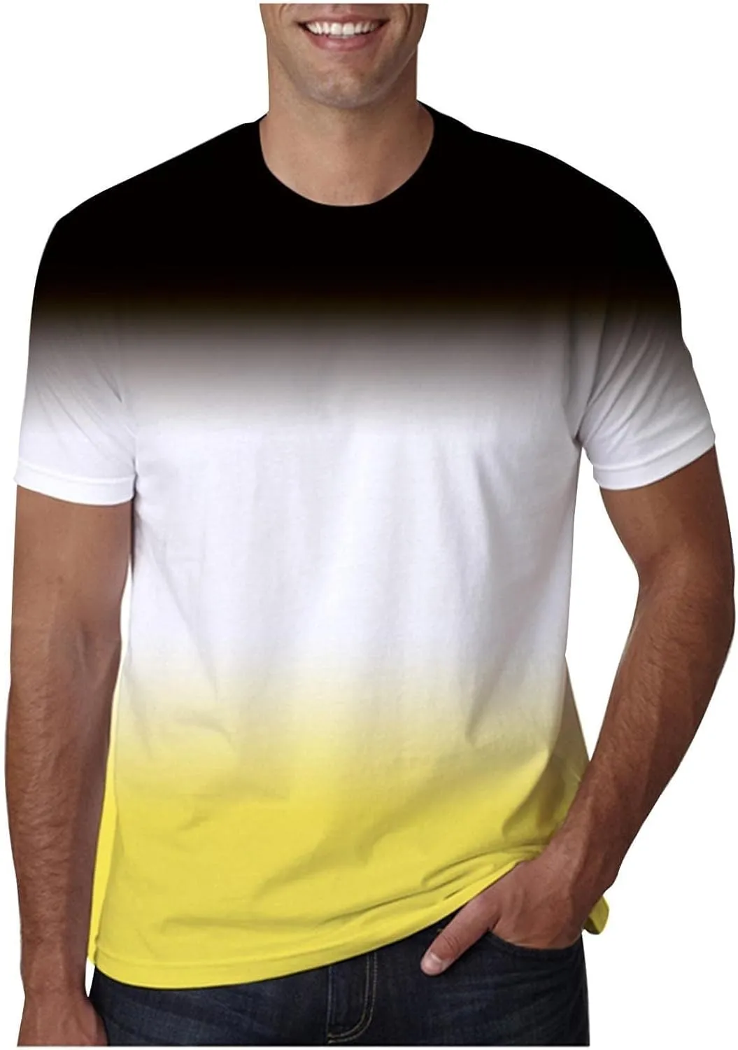 Men's Casual Gradient Color T Shirt Short Sleeve Crew Neck Loose Fit Comfortable Tee Stylish Dating Summer Top Big and Tall