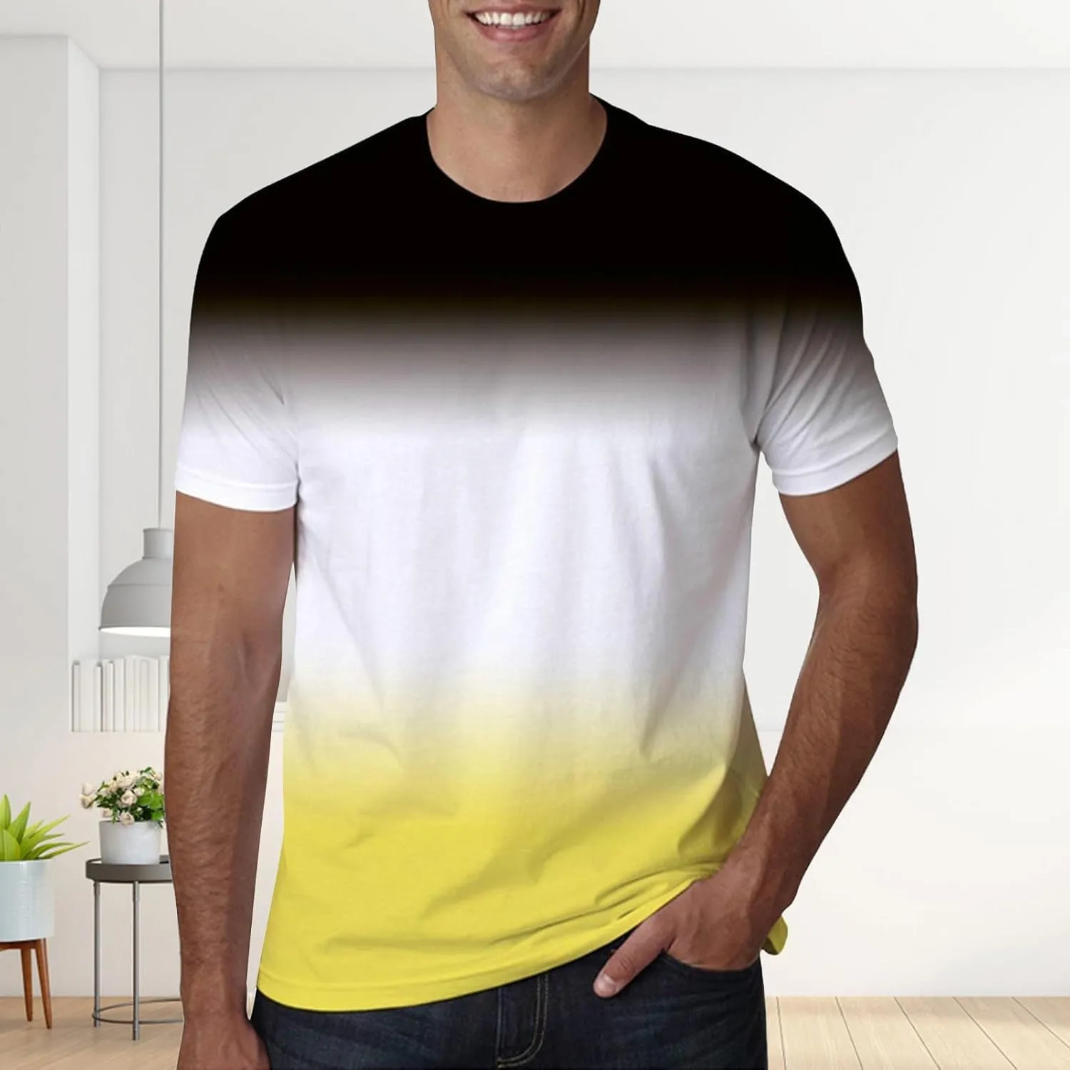 Men's Casual Gradient Color T Shirt Short Sleeve Crew Neck Loose Fit Comfortable Tee Stylish Dating Summer Top Big and Tall