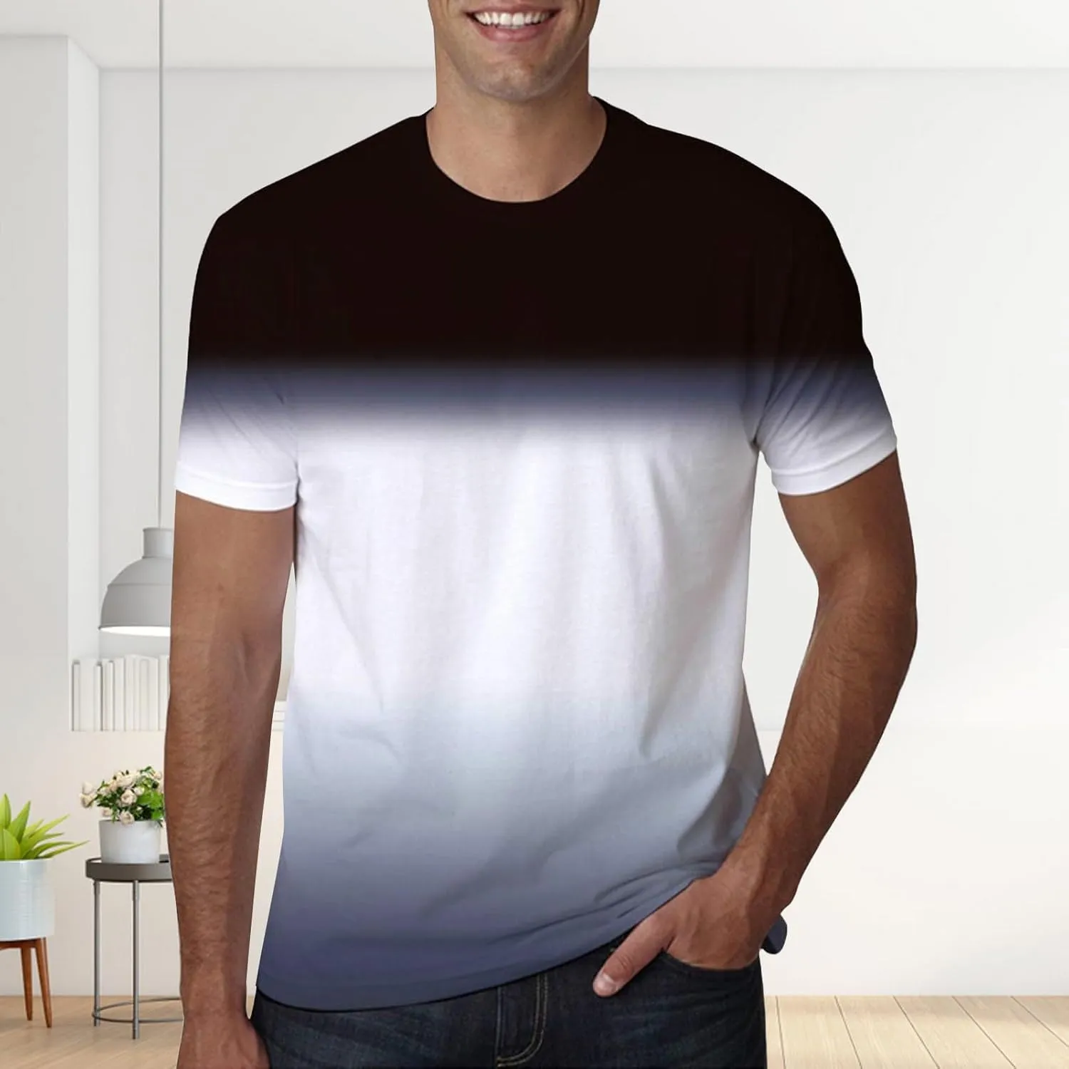 Men's Casual Gradient Color T Shirt Short Sleeve Crew Neck Loose Fit Comfortable Tee Stylish Dating Summer Top Big and Tall