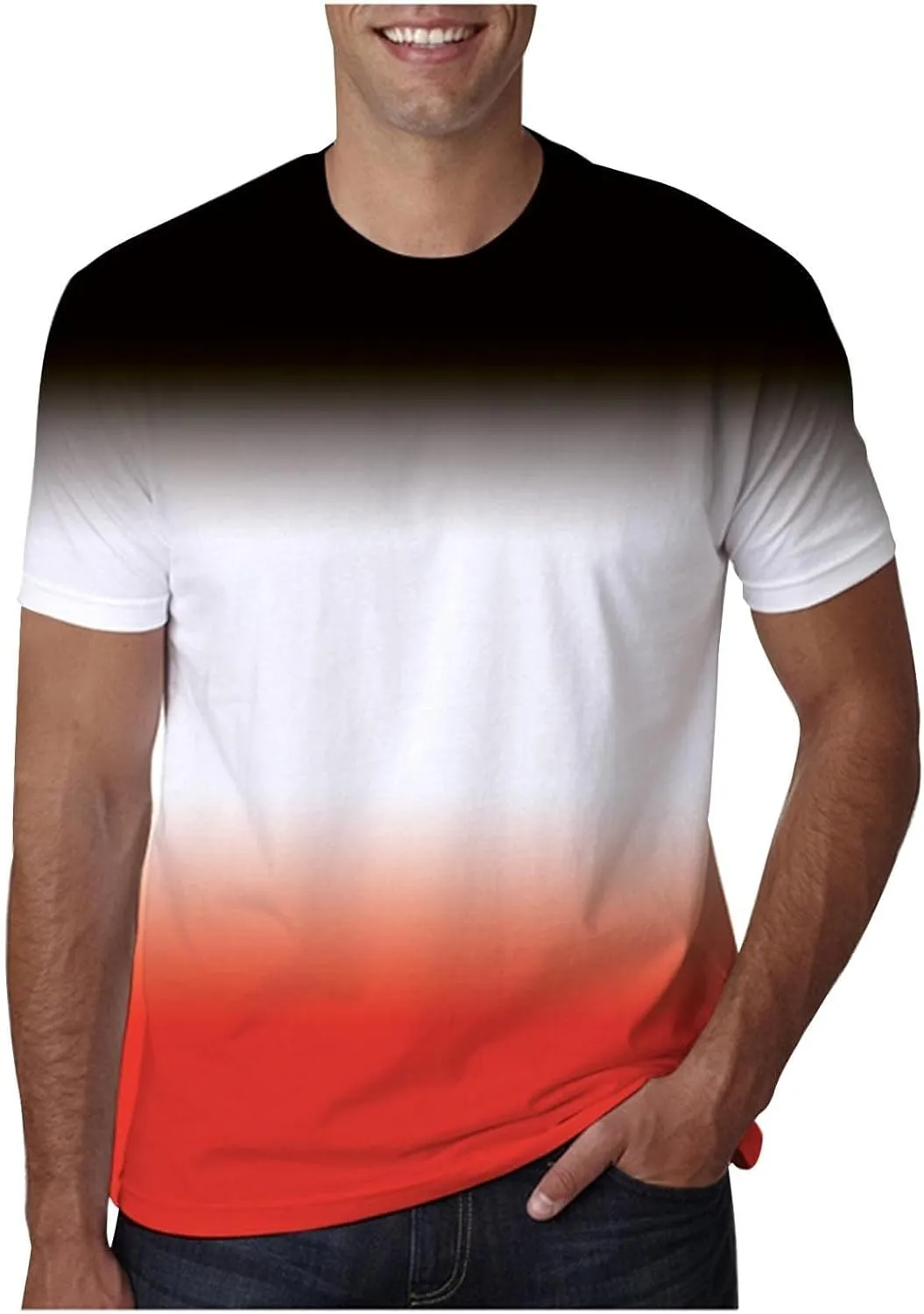 Men's Casual Gradient Color T Shirt Short Sleeve Crew Neck Loose Fit Comfortable Tee Stylish Dating Summer Top Big and Tall