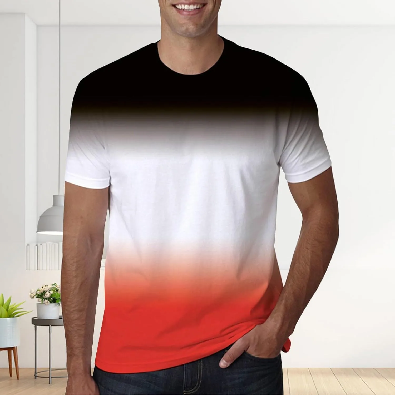 Men's Casual Gradient Color T Shirt Short Sleeve Crew Neck Loose Fit Comfortable Tee Stylish Dating Summer Top Big and Tall