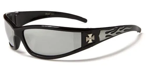 Men's Choppers Wrap Around Sunglasses with Flame Print